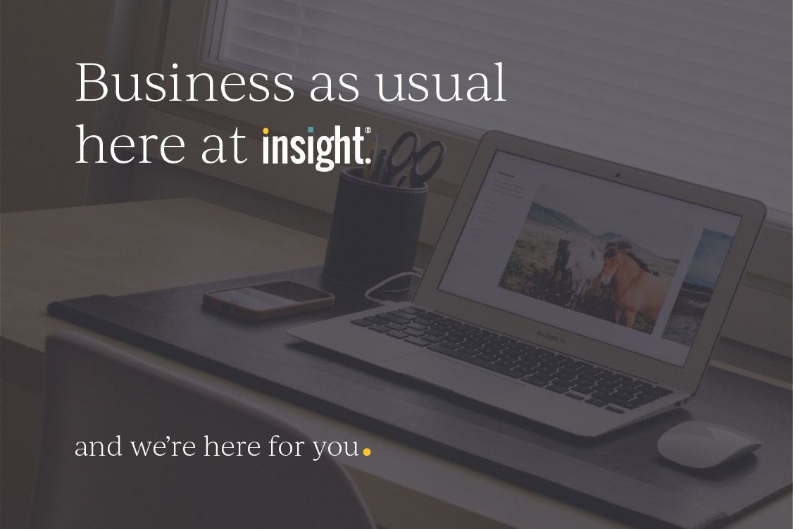 Graphic of workspace with laptop and text 