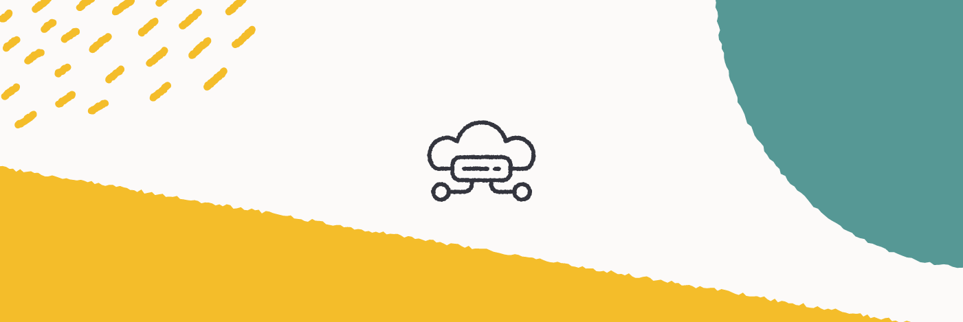 Cloud hosting symbol next to abstract shapes