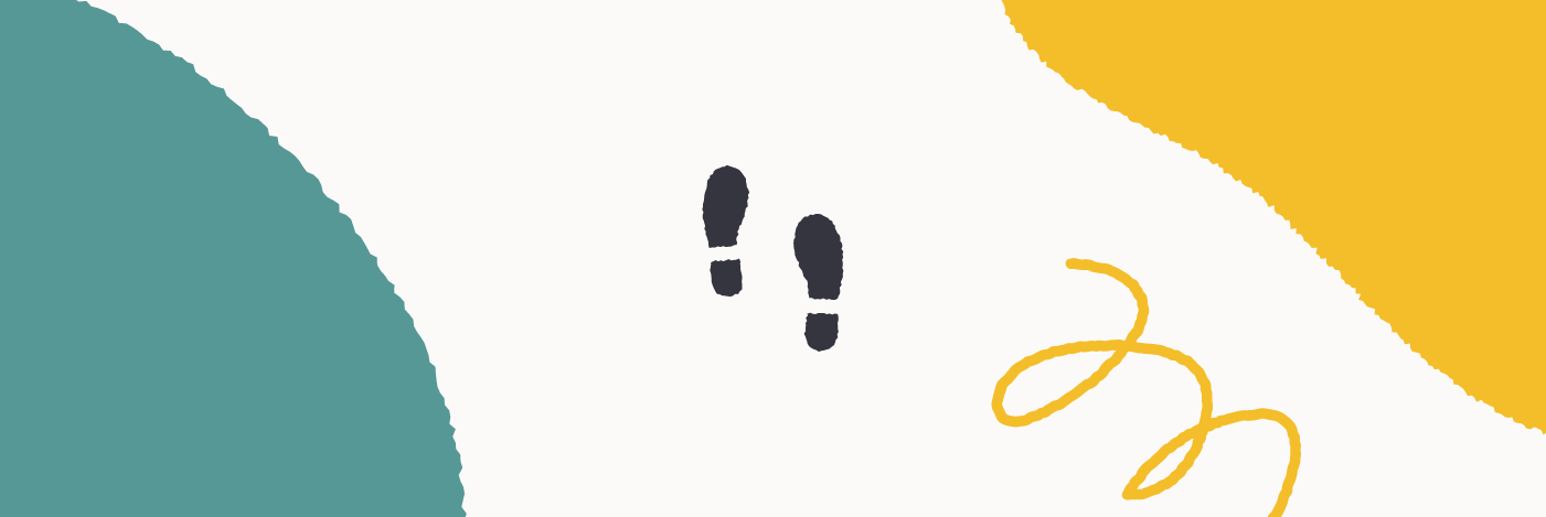 Symbol of footprints next to abstract shapes